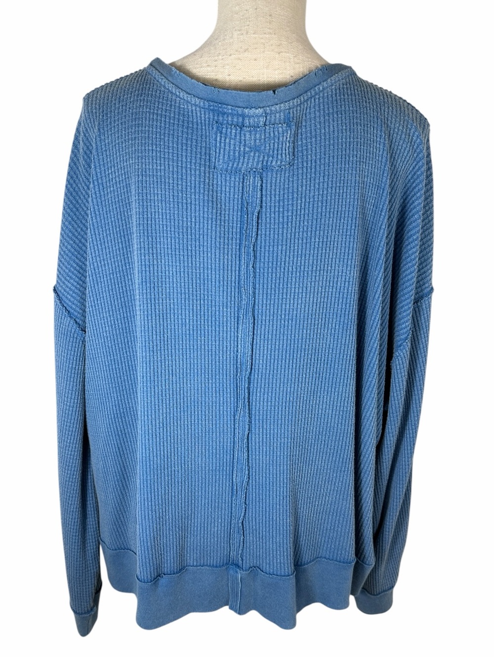 We The Free Blue Waffle Knit Oversized Boho Hipster Long Sleeve Top - Picture 5 of 8